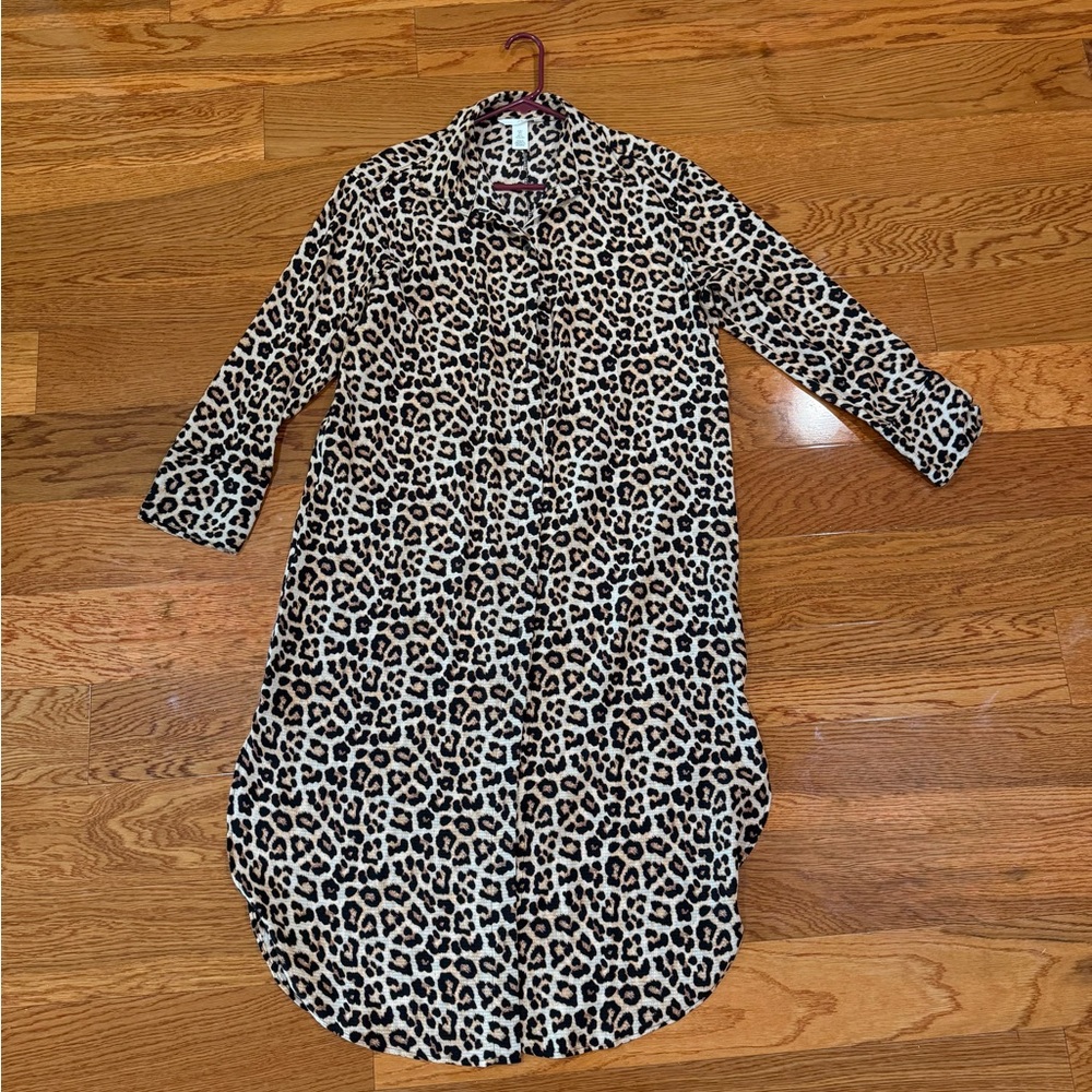 Leopard Print Long Shirt Dress